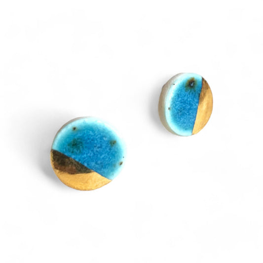 Small Circle Studs Teal with Gold