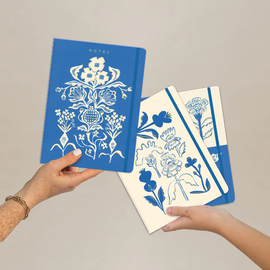 Blue Flower Bouquet Notebook Trio