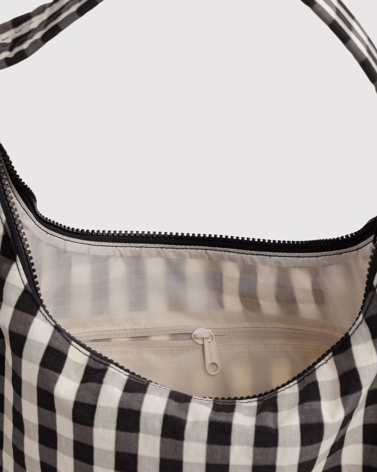Black and Cream Gingham Nylon Baggu Shoulder Bag