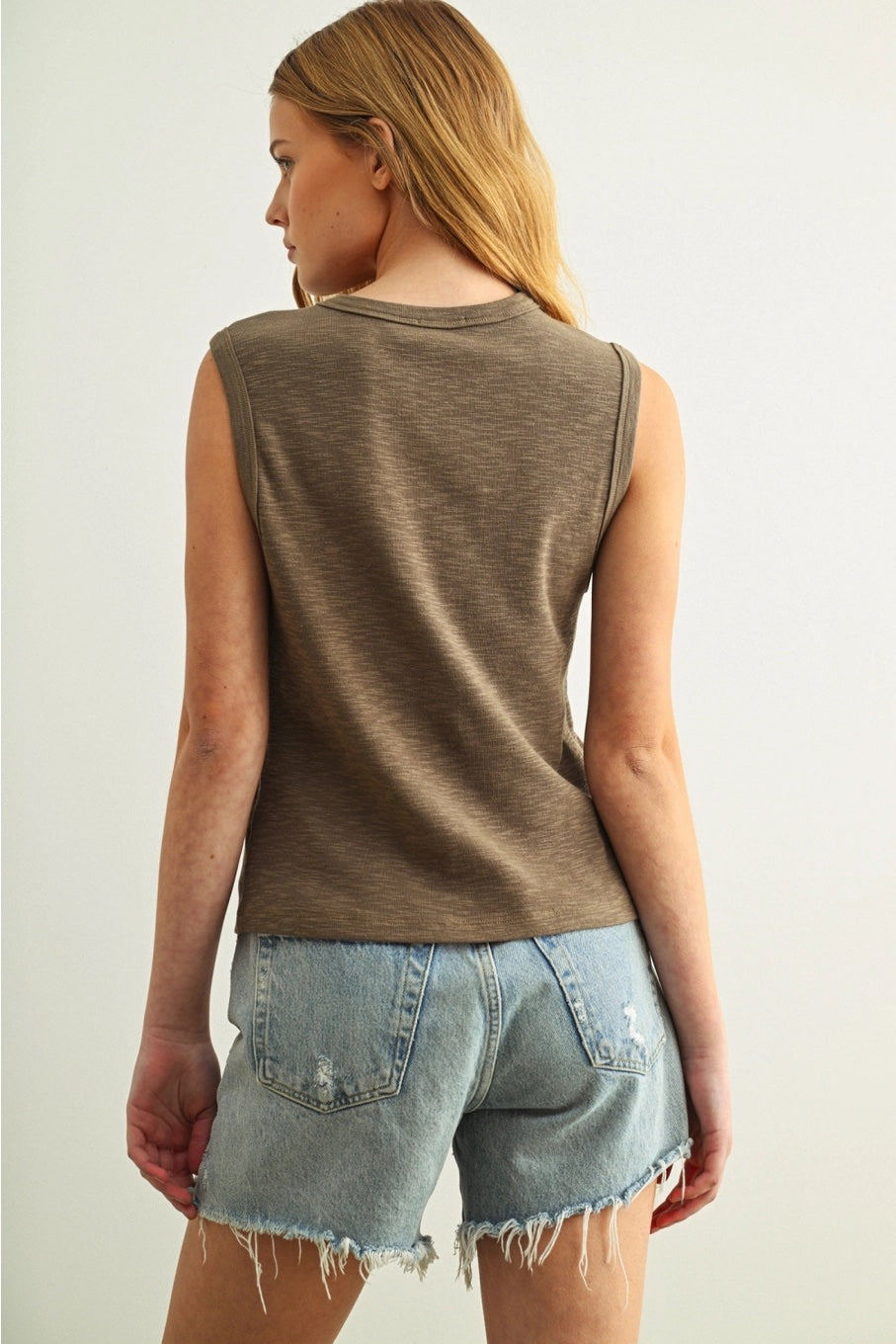 Sleeveless Cotton Top in Olive