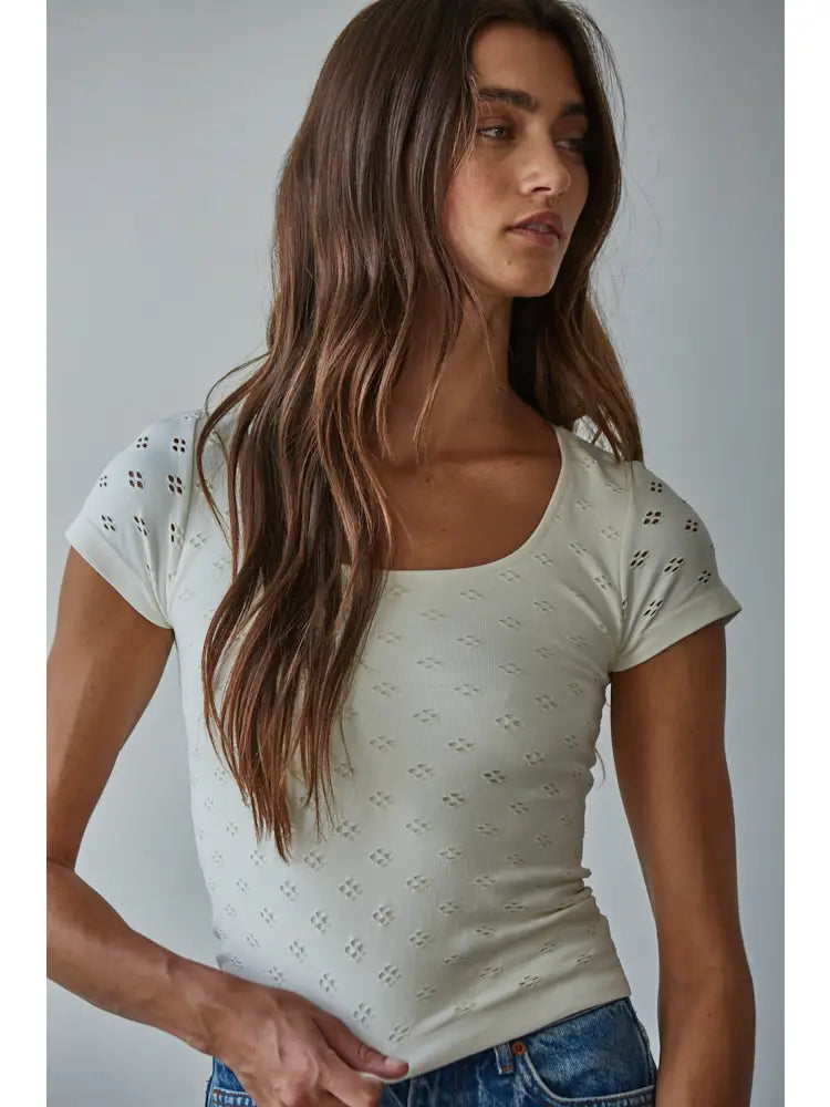 Eyelet Short Sleeve Top