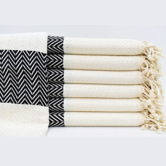 White and Black Stripe Zig-Zag Turkish Bath Towel