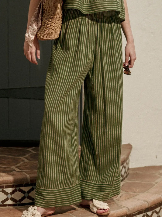 Wide Leg Striped Pants in Green