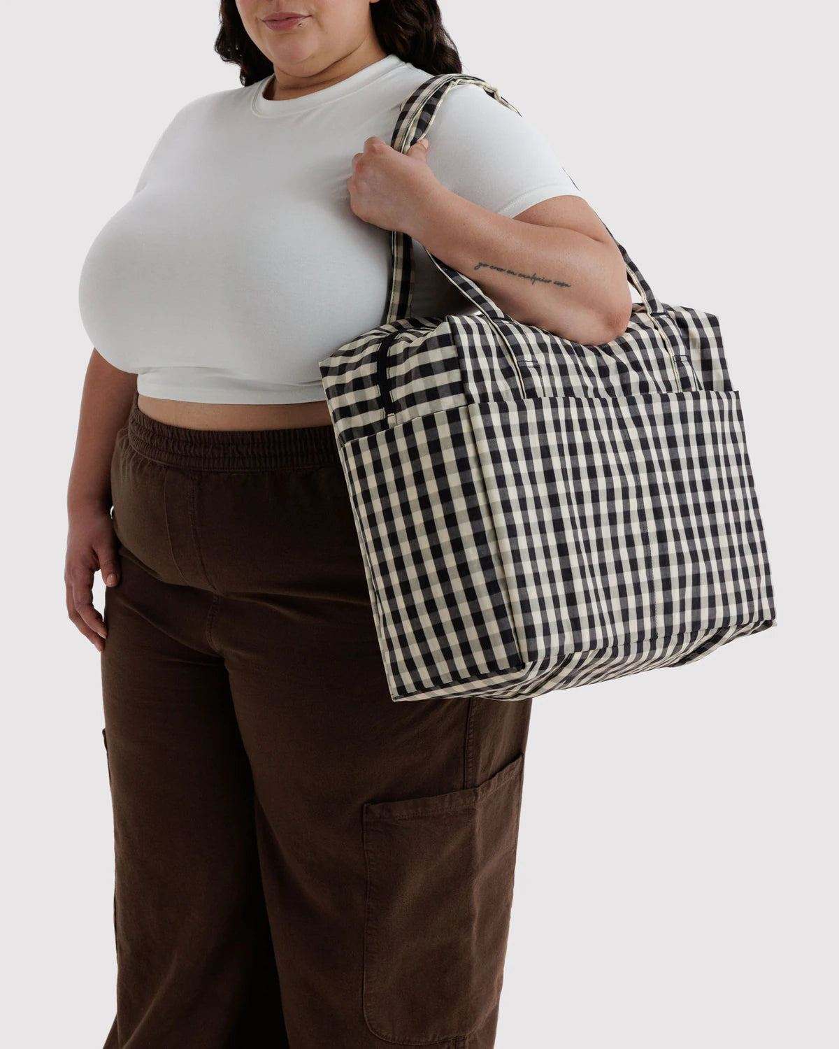 Black & Cream Gingham Cloud Carry On Bag