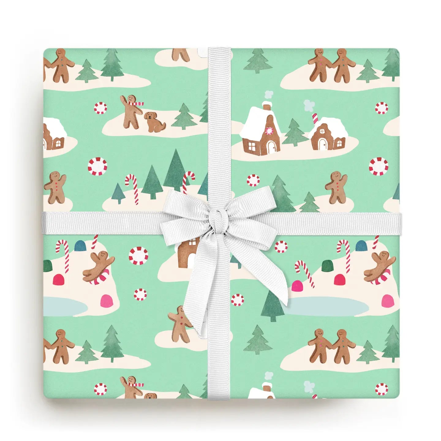 Mint Gingerbread Village Roll of Wrapping Paper