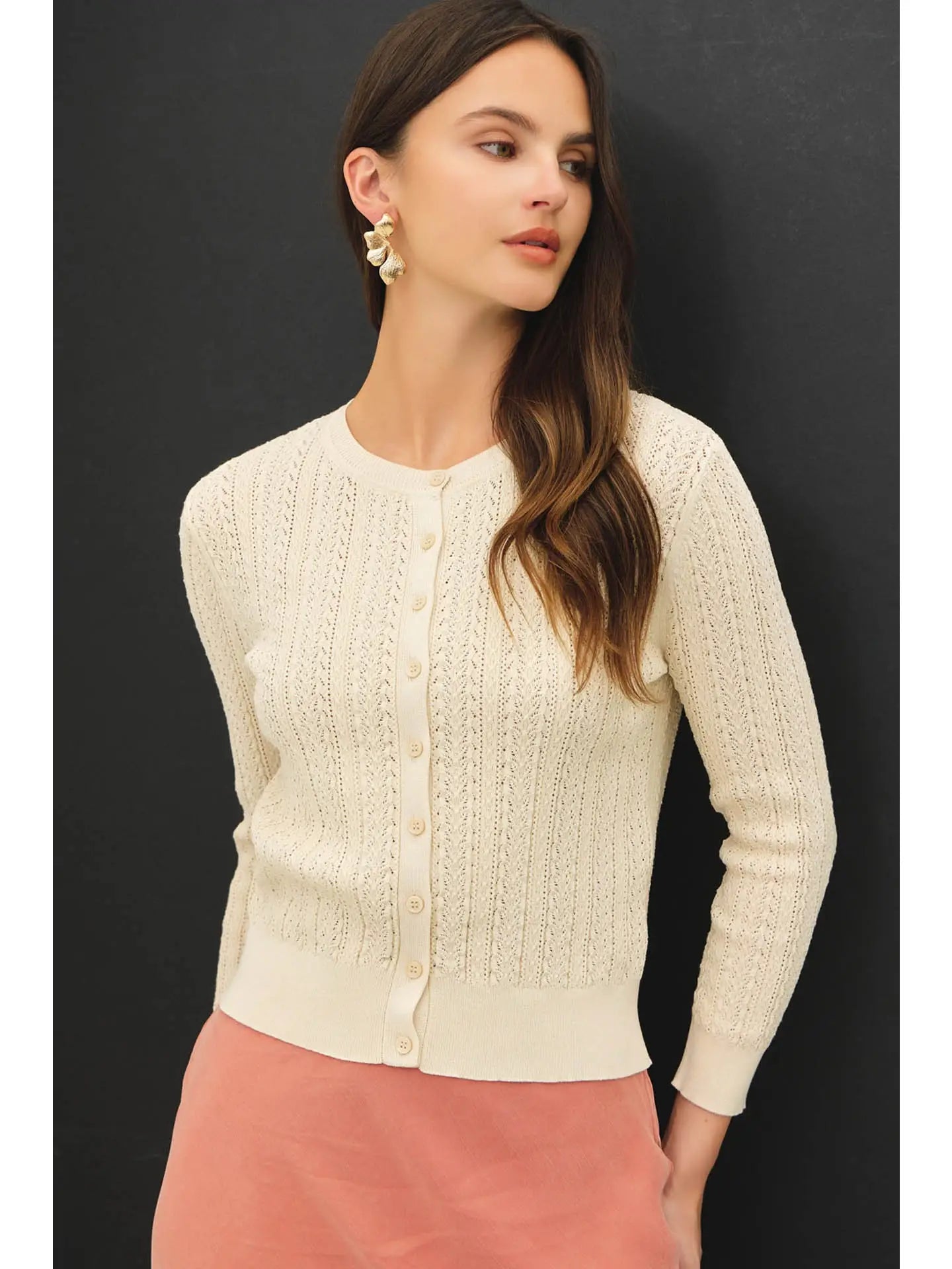 3/4 Sleeve Button Up Cardigan