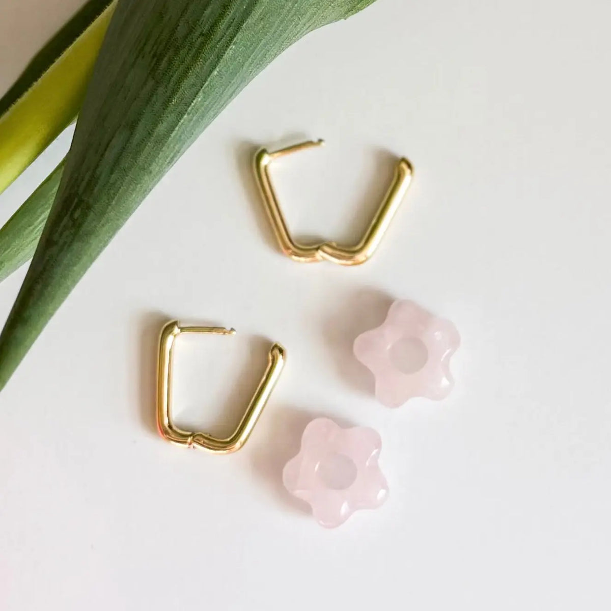 Stone Flower Hoop Earrings