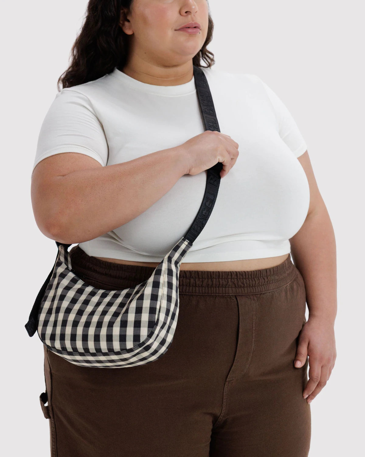 Black and Cream Gingham Small Crescent Baggu