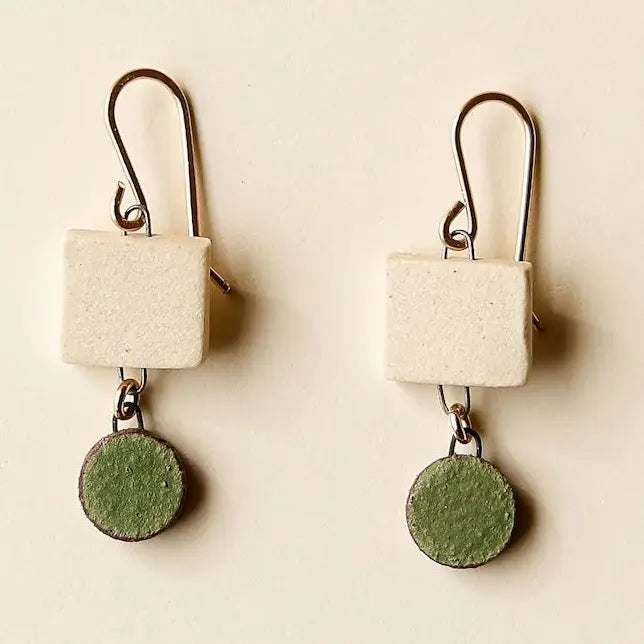 Square + Circle Earrings - Verde