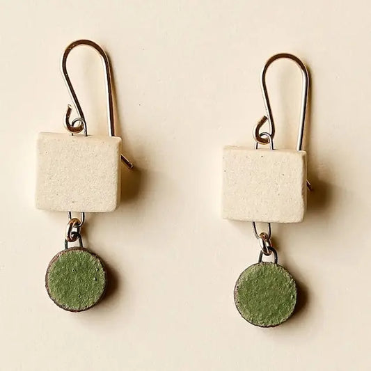 Square + Circle Earrings - Verde
