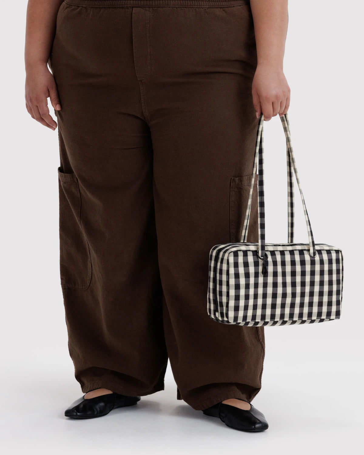 Black and Cream Gingham Nylon Bowler Baggu