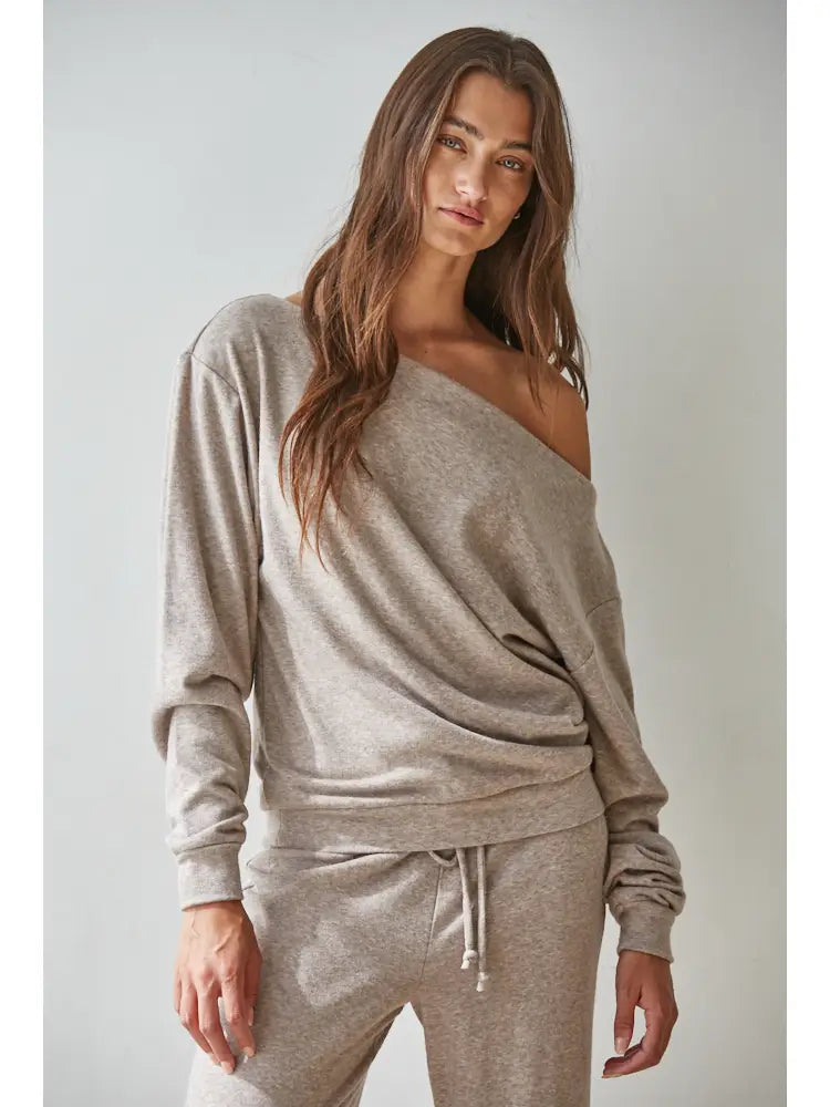 Taupe Cowl Neck Long Sleeve