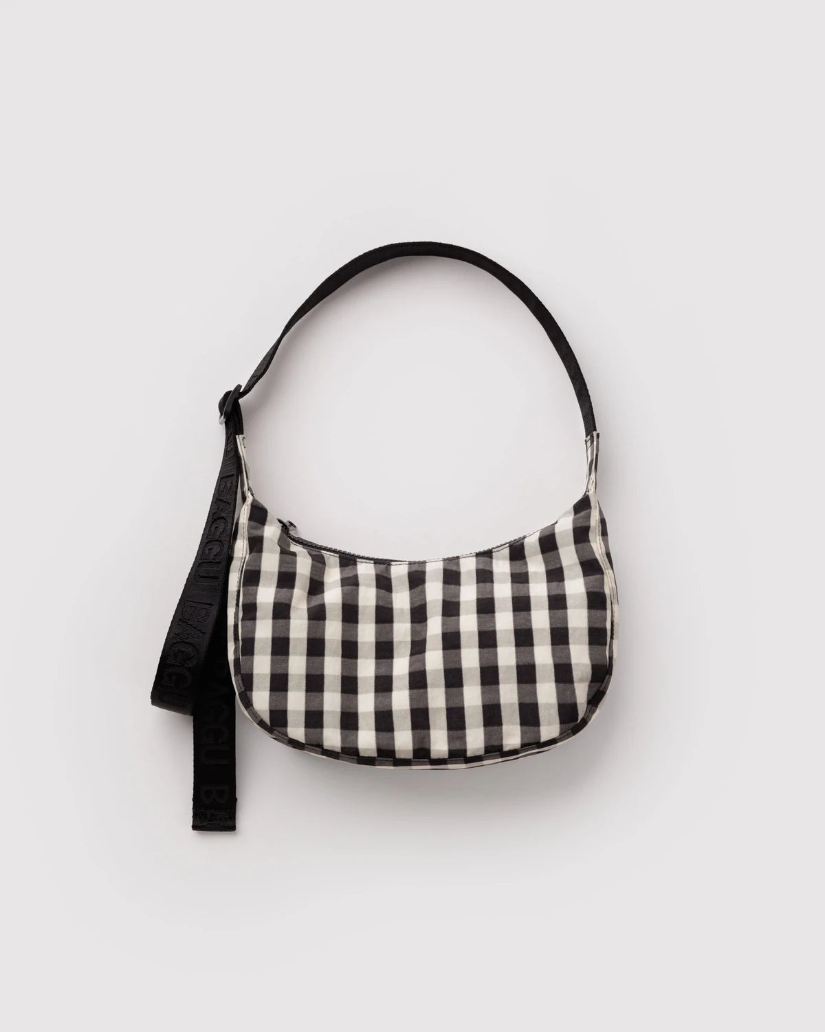 Black and Cream Gingham Small Crescent Baggu