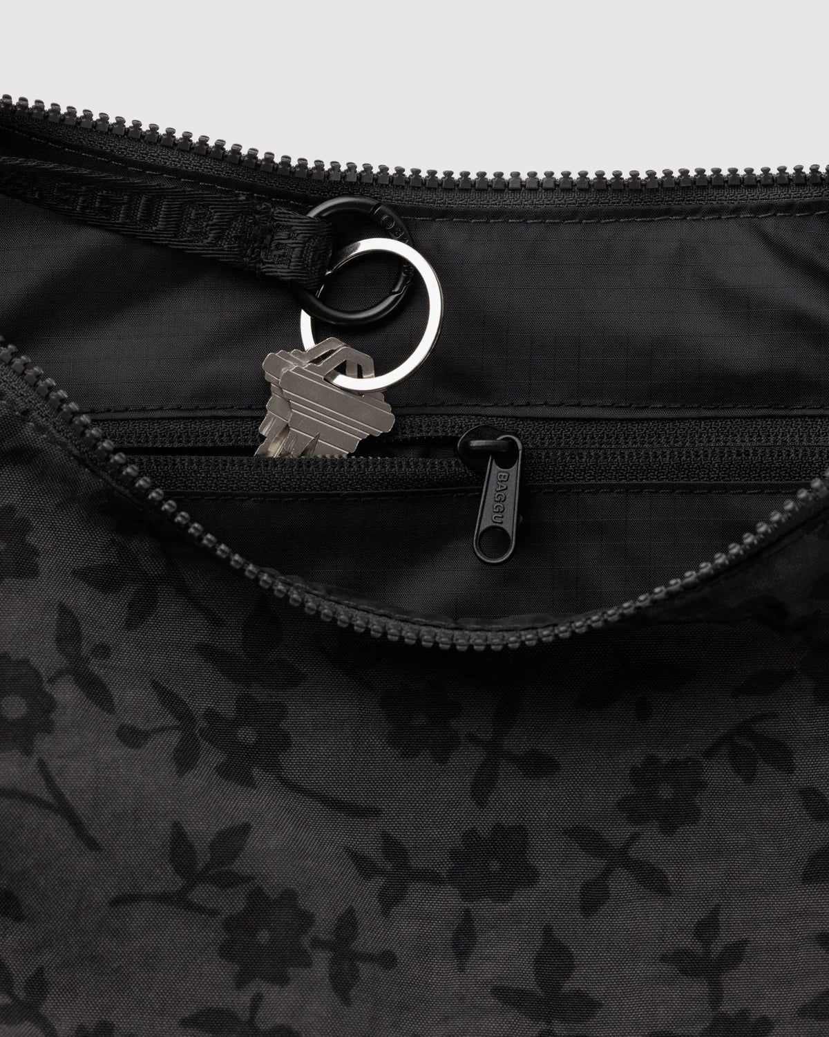 Charcoal Ditsy Floral Medium Crescent Baggu