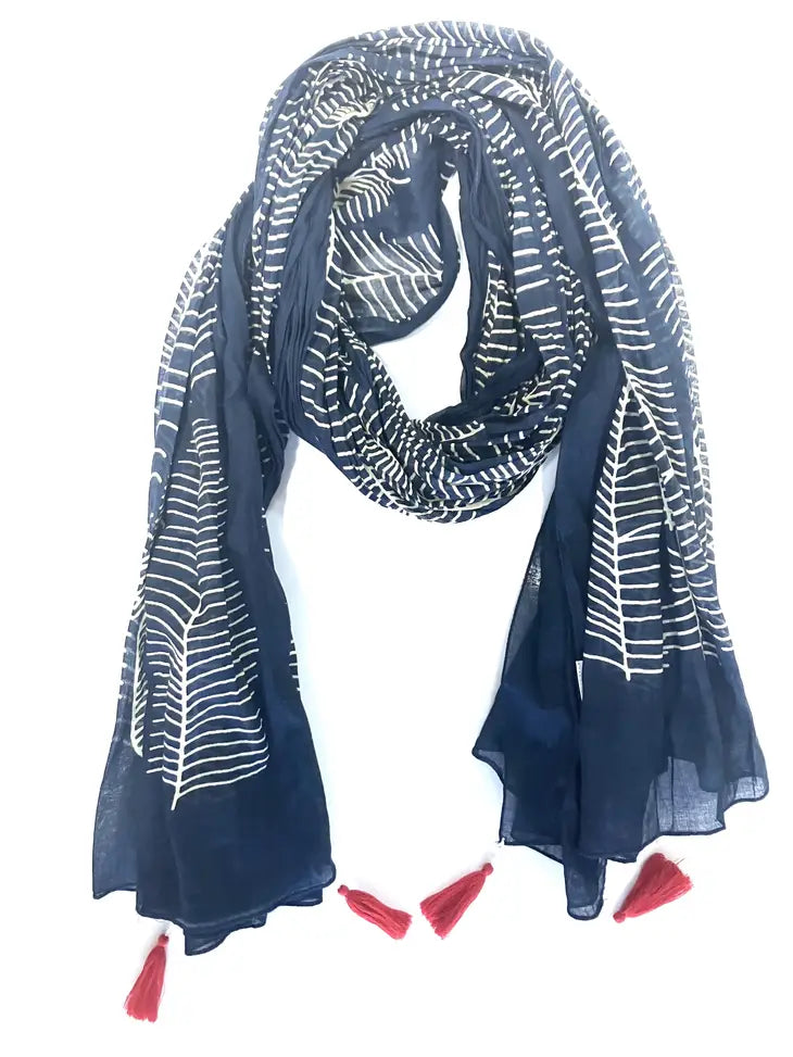 Navy Serene Tassel Cotton Scarf