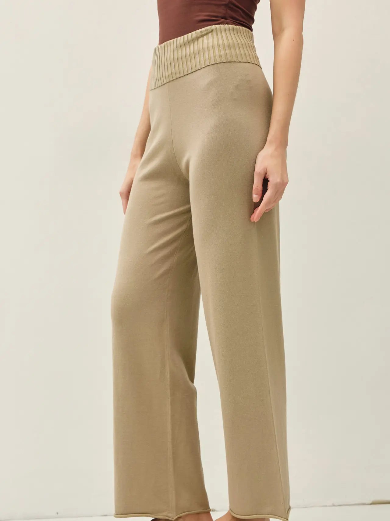 Fold Over Ribbed Waist Pants