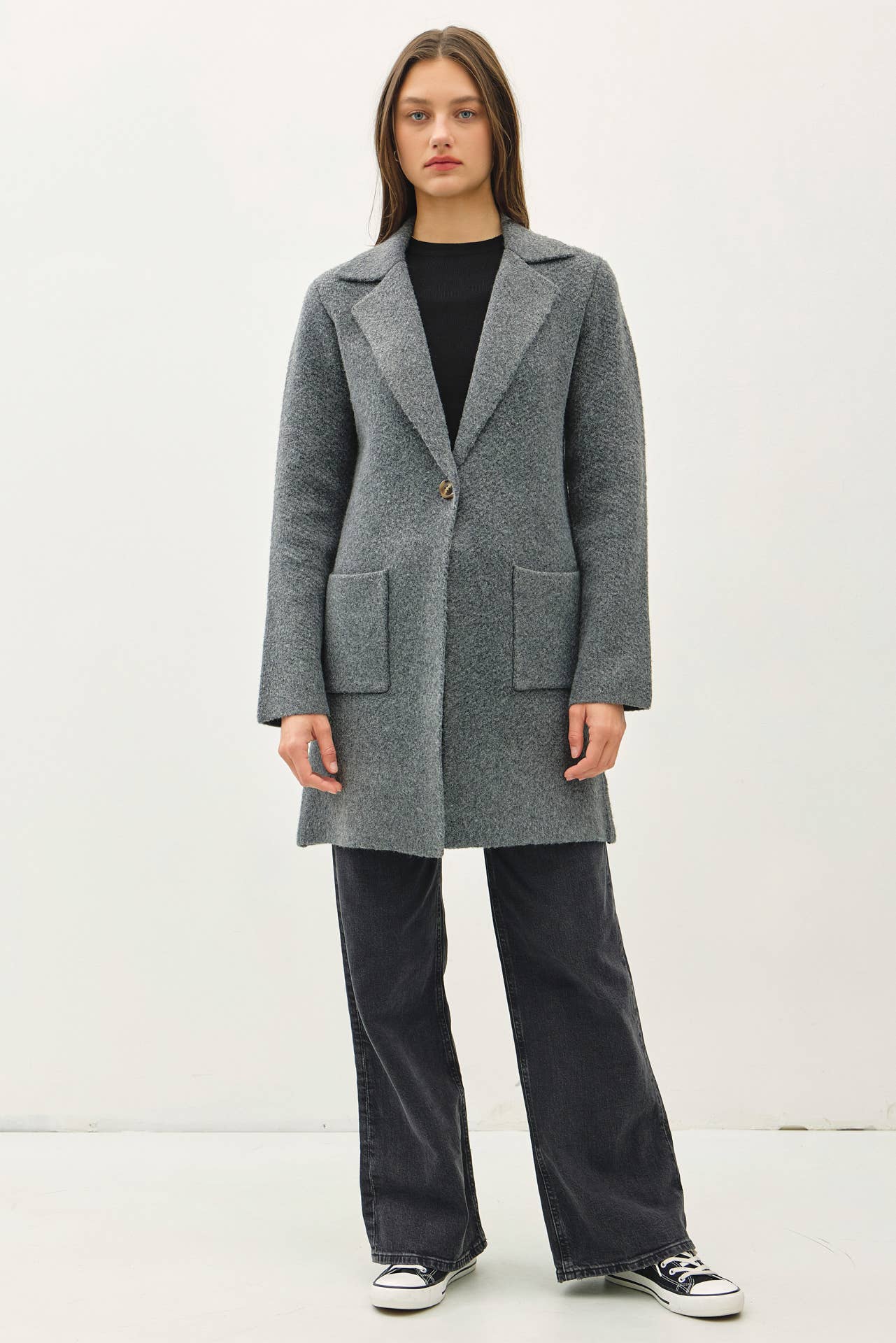 Single Button Sweater Coat