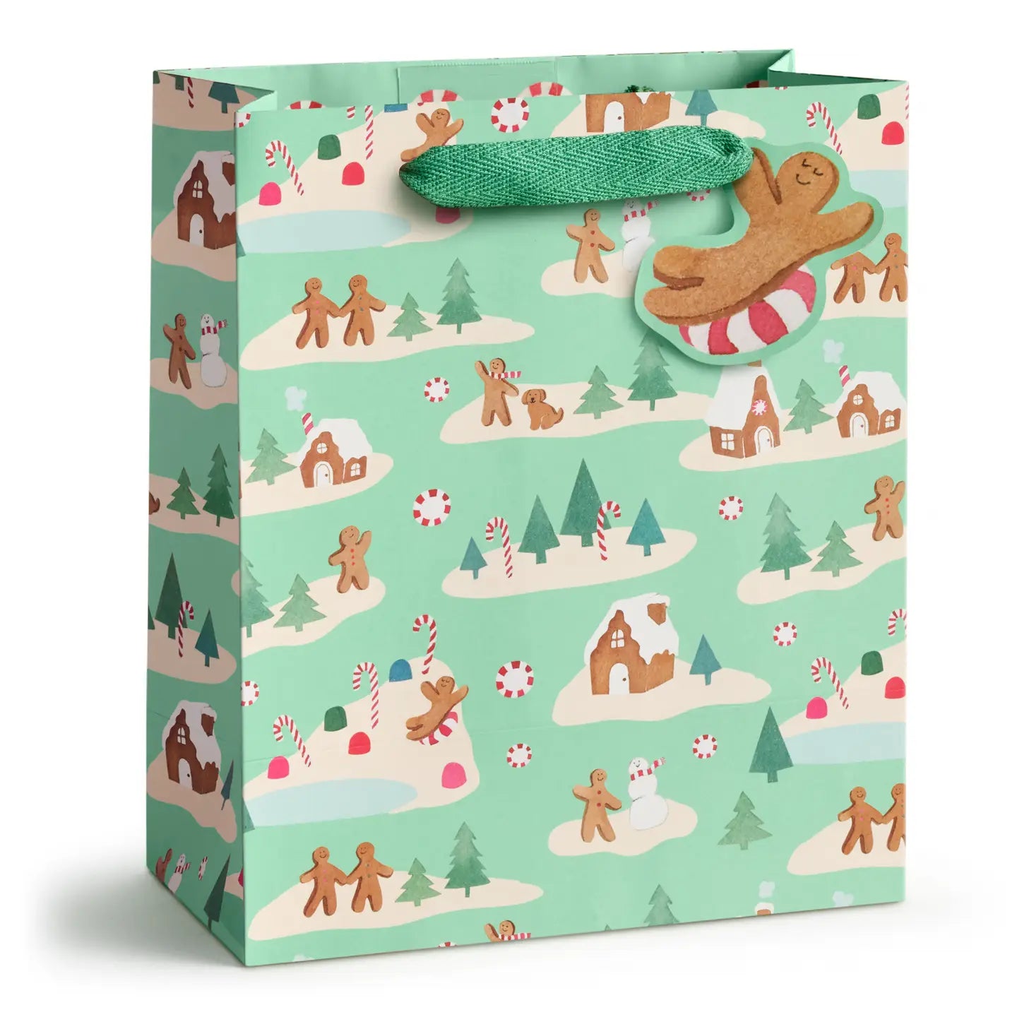 Mint Gingerbread Village Gift Bag - Medium
