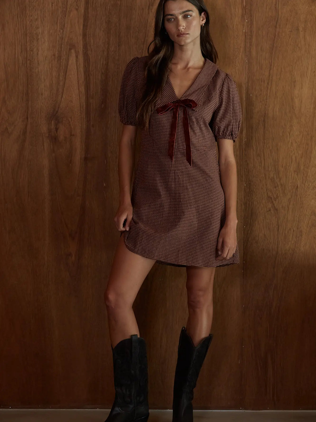 Collared Plunged V Mini Dress