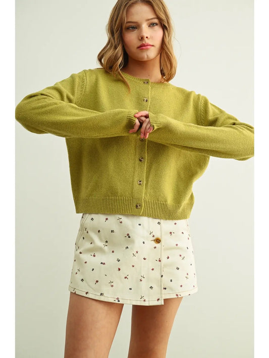 Round-Neck Cardigan in Pistachio