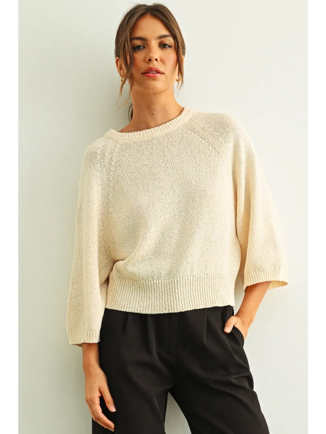 Three-Quarter Sleeve Knitted Top