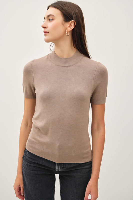 Short Sleeve Mock Neck Sweater Mocha