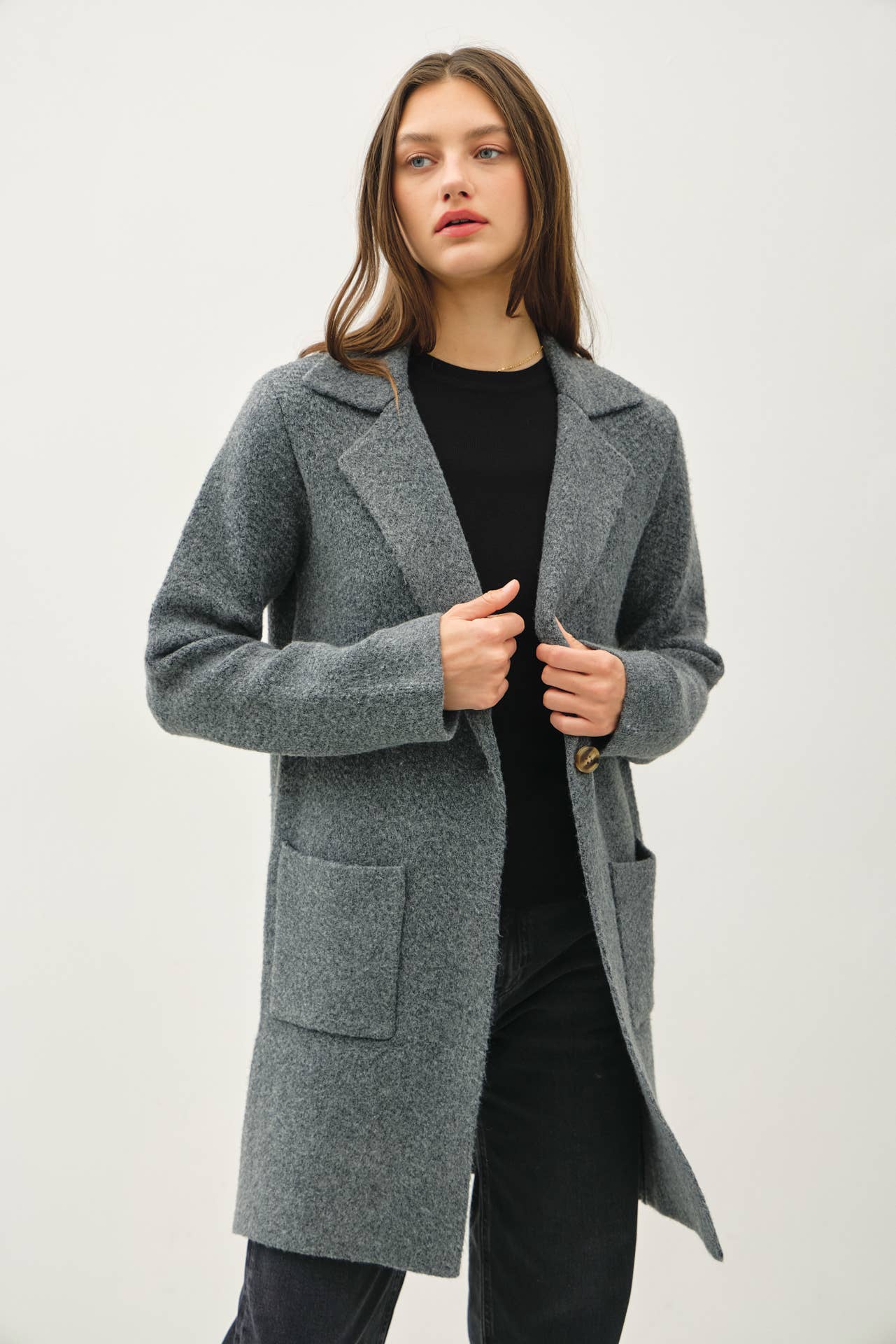 Single Button Sweater Coat