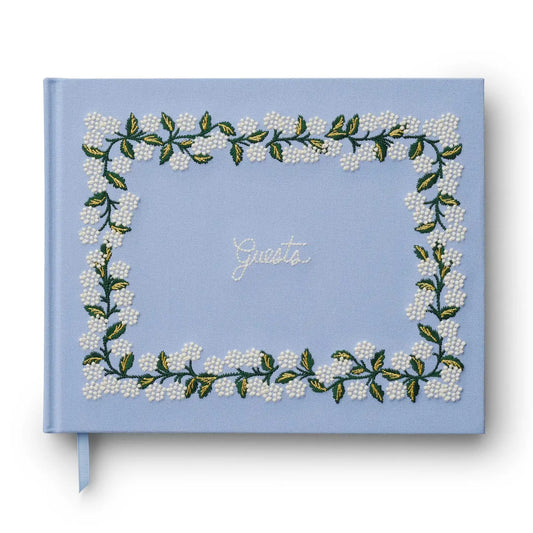 Hydrangea Embroidered Fabric Guest Book