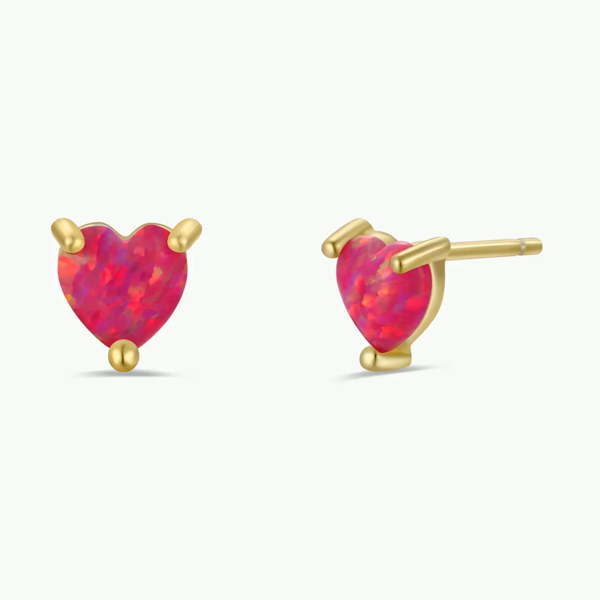 Puffed Pink Opal Heart Stud Earrings