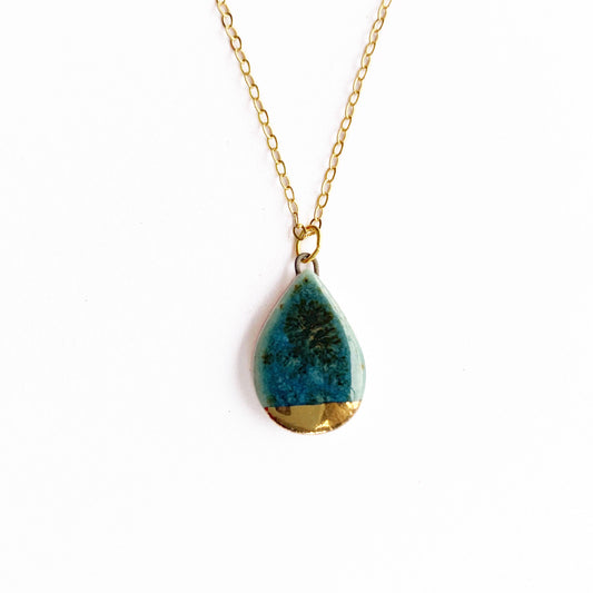 Small Teardrop Necklace Teal + Gold