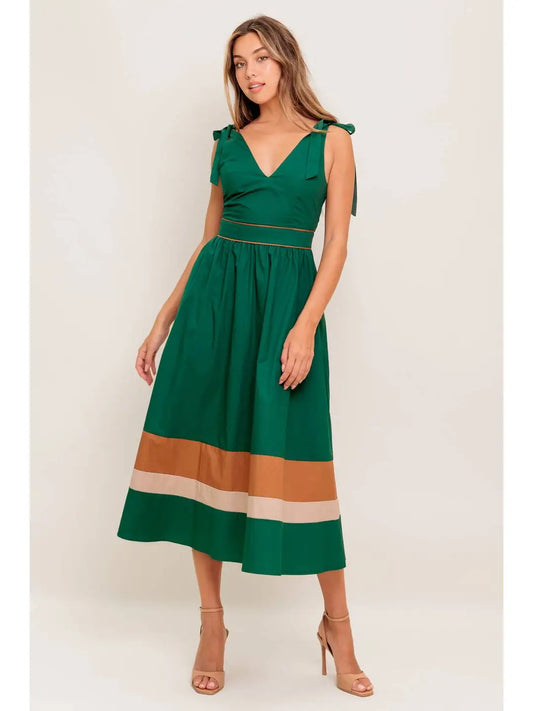 Woven Color Blocked Midi Dress