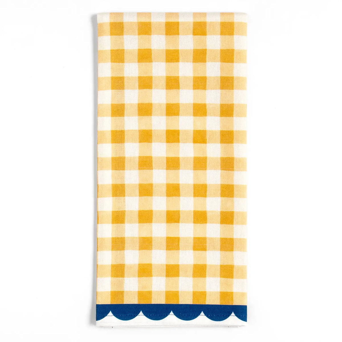 Yellow Gingham Scalloped Tea Towel