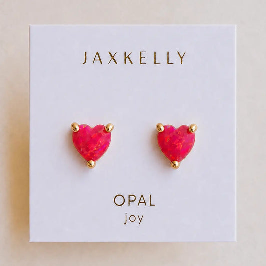 Puffed Pink Opal Heart Stud Earrings