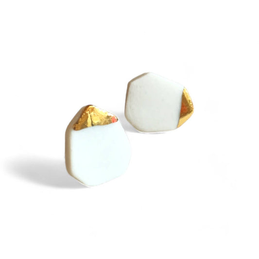 Geometric White Studs Gold