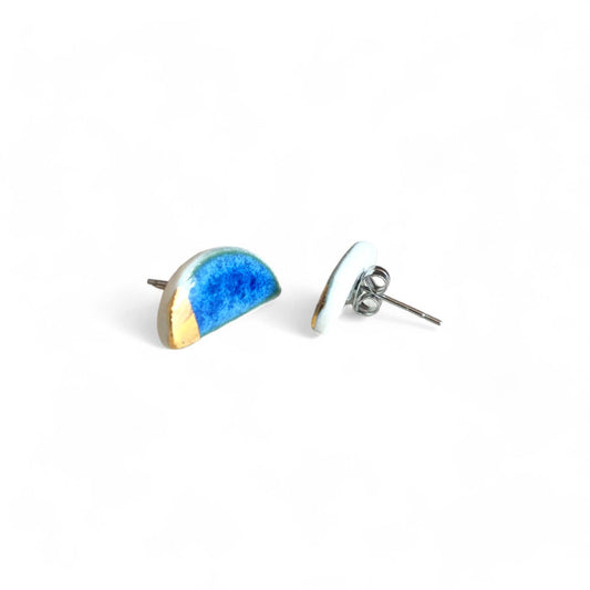 Half Moon Studs Blue with Gold