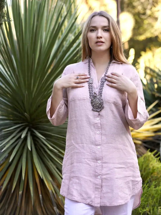 Dusty Blush Nia Linen Shirt Dress