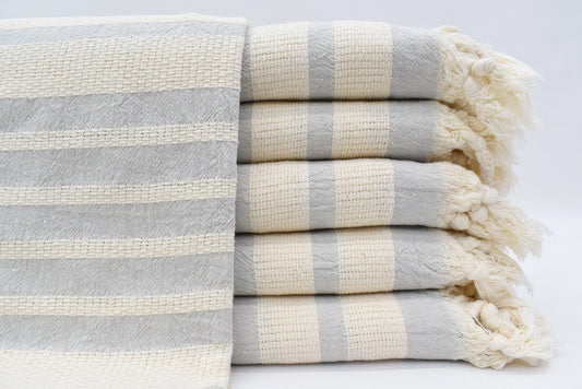Grey and White Organic Peshtemal Turkish Bath Towel