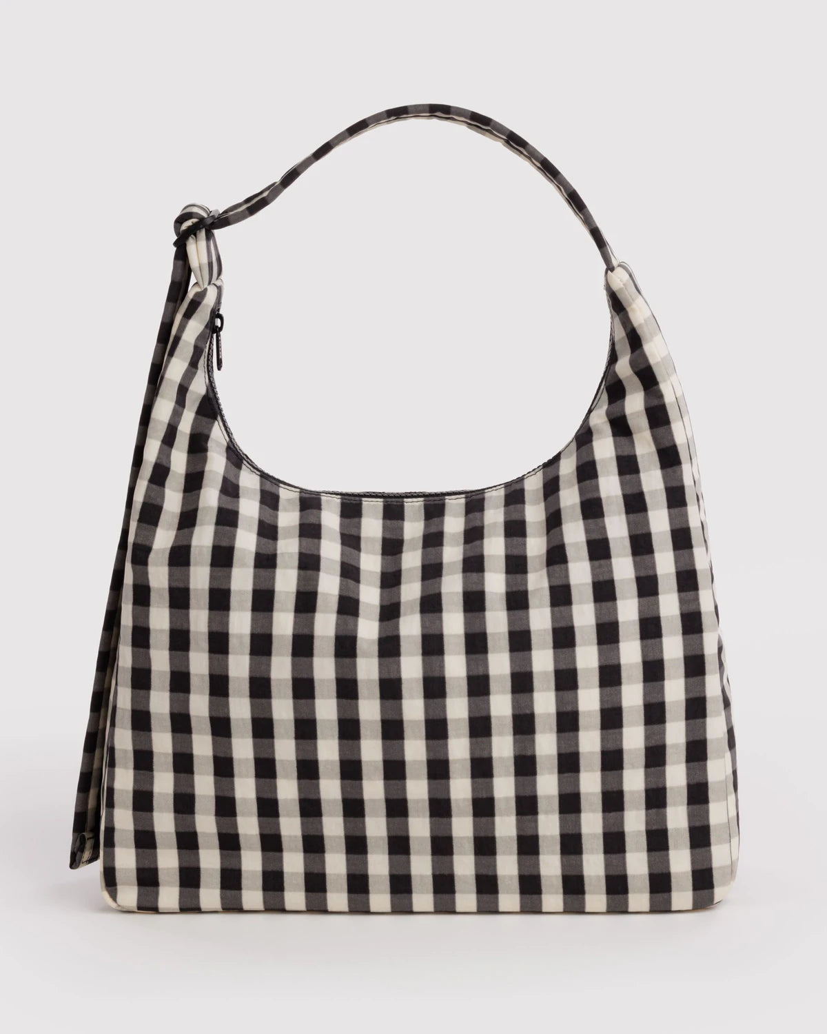 Black and Cream Gingham Nylon Baggu Shoulder Bag