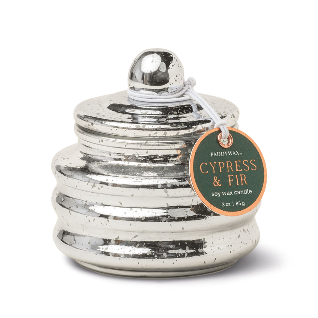 Silver Mercury Glass Cypress & Fir Candle