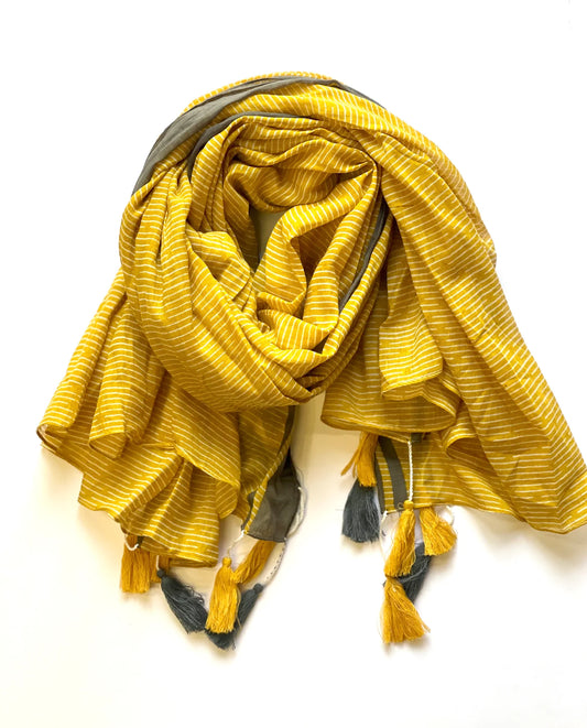 Mustard Del Sol Tassel Cotton Scarf