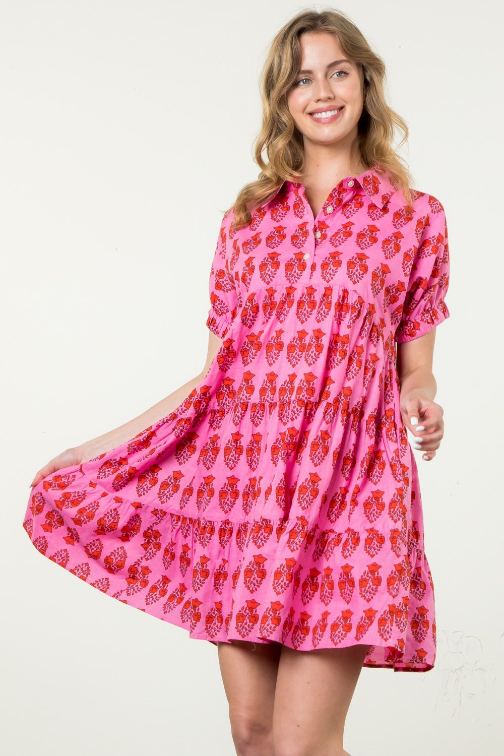 Short Sleeve Print Midi Dress