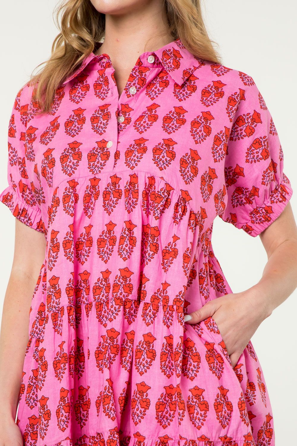 Short Sleeve Print Midi Dress