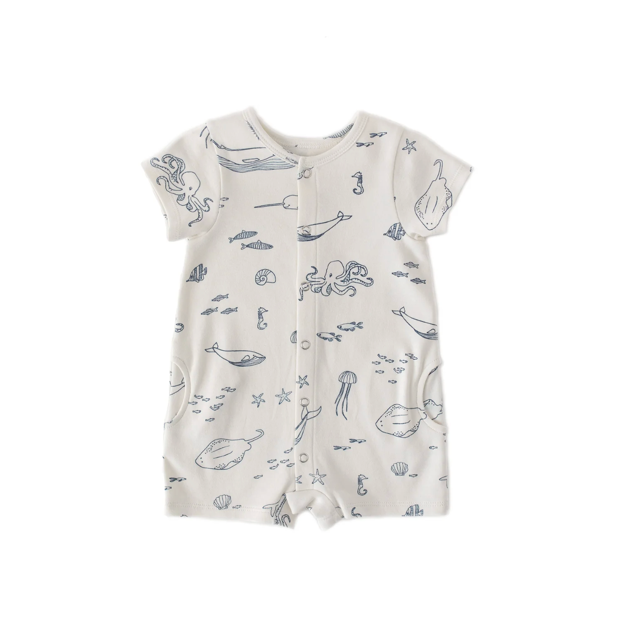 Short Sleeve Pocket Romper - Aquatic
