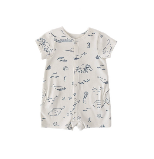 Short Sleeve Pocket Romper - Aquatic