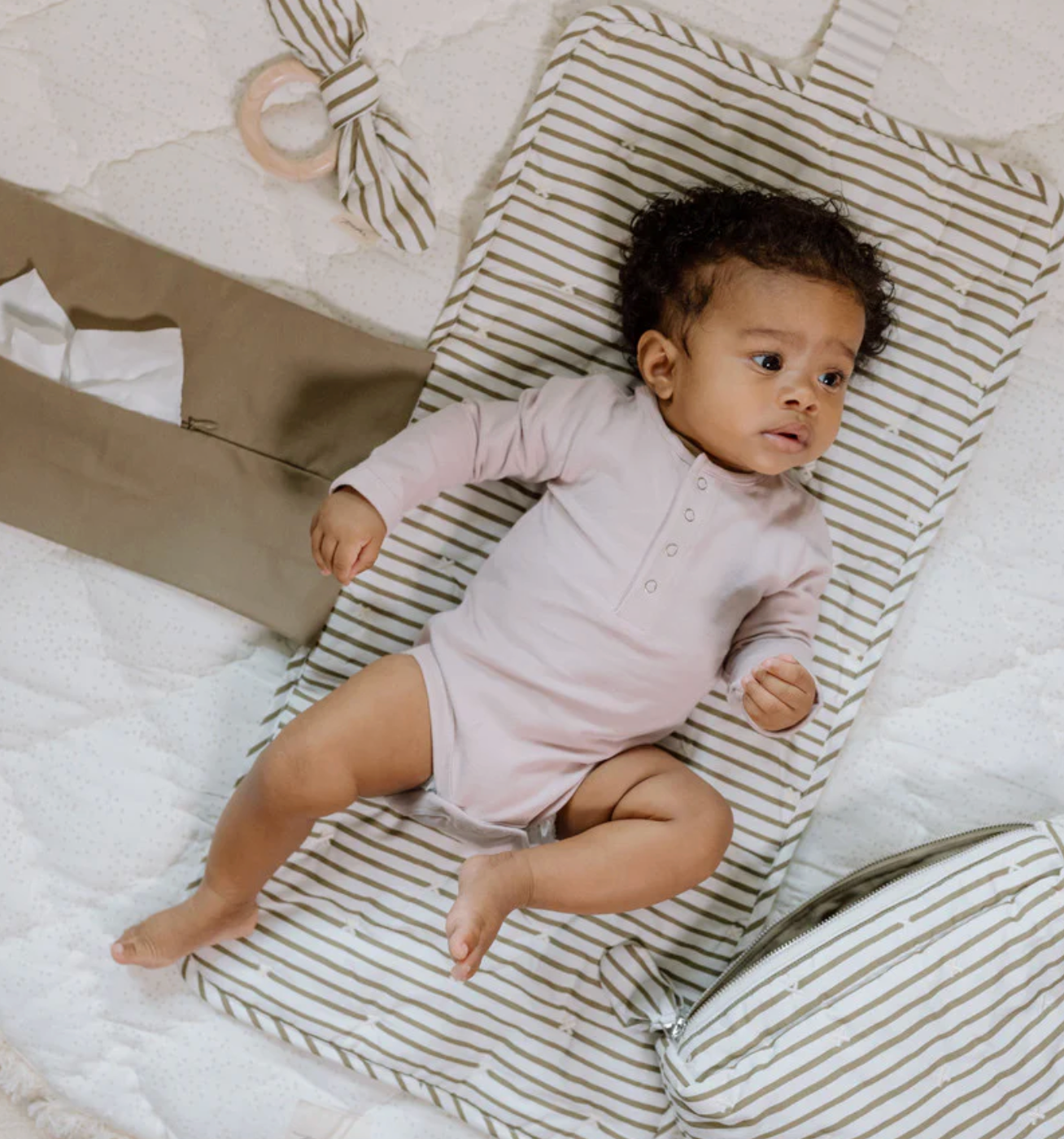 Olive Stripes On the Go Portable Changing Pad