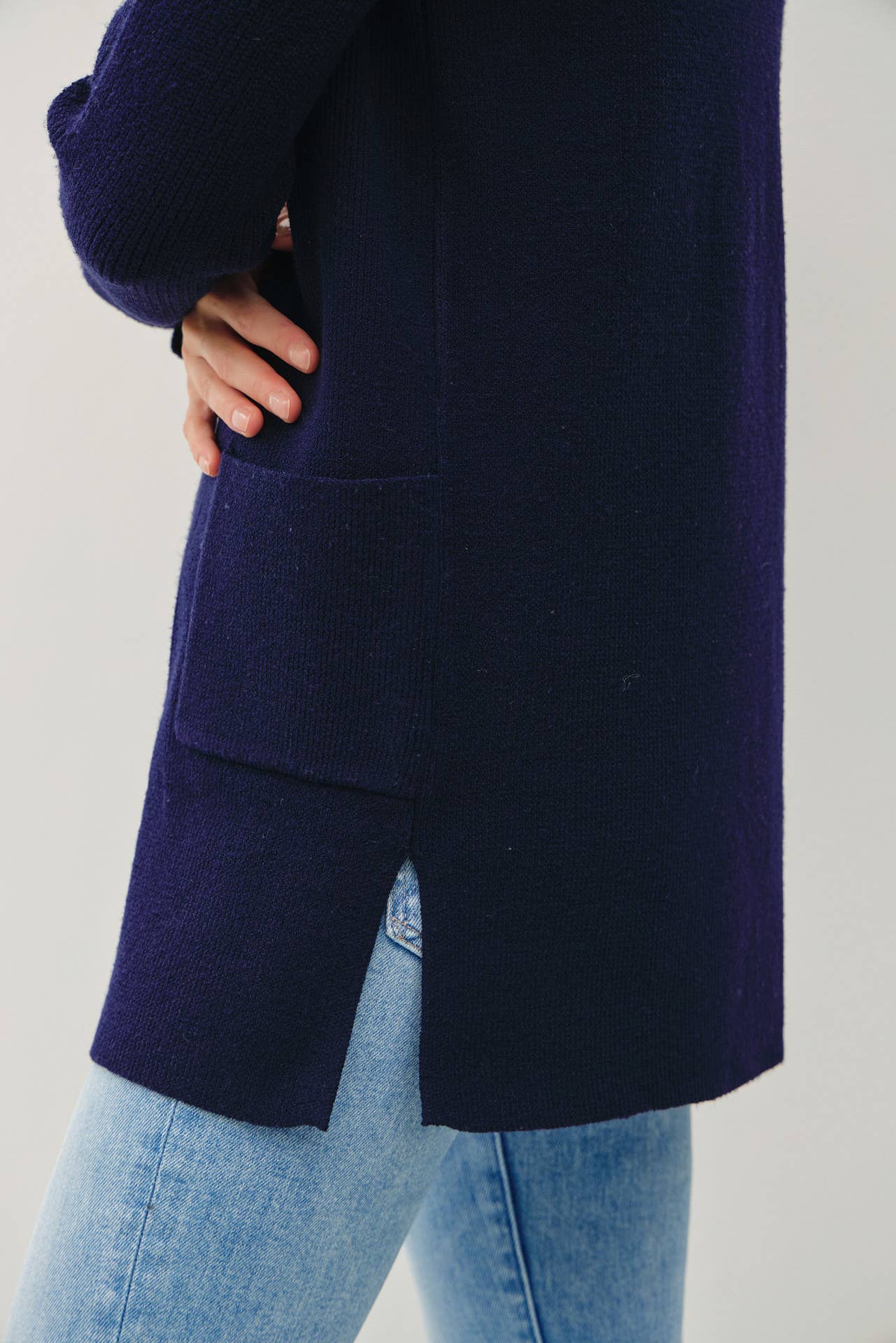 Ribbed Basic Navy Open Cardigan