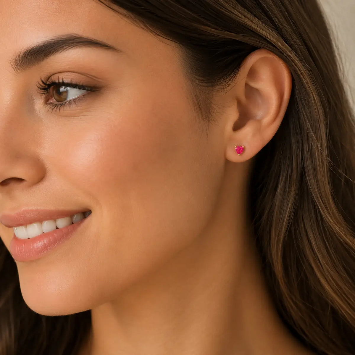 Puffed Pink Opal Heart Stud Earrings
