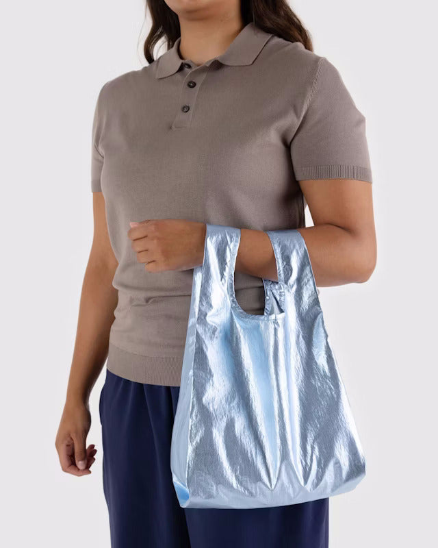 Metallic Light Blue Baggu Reusable Bag