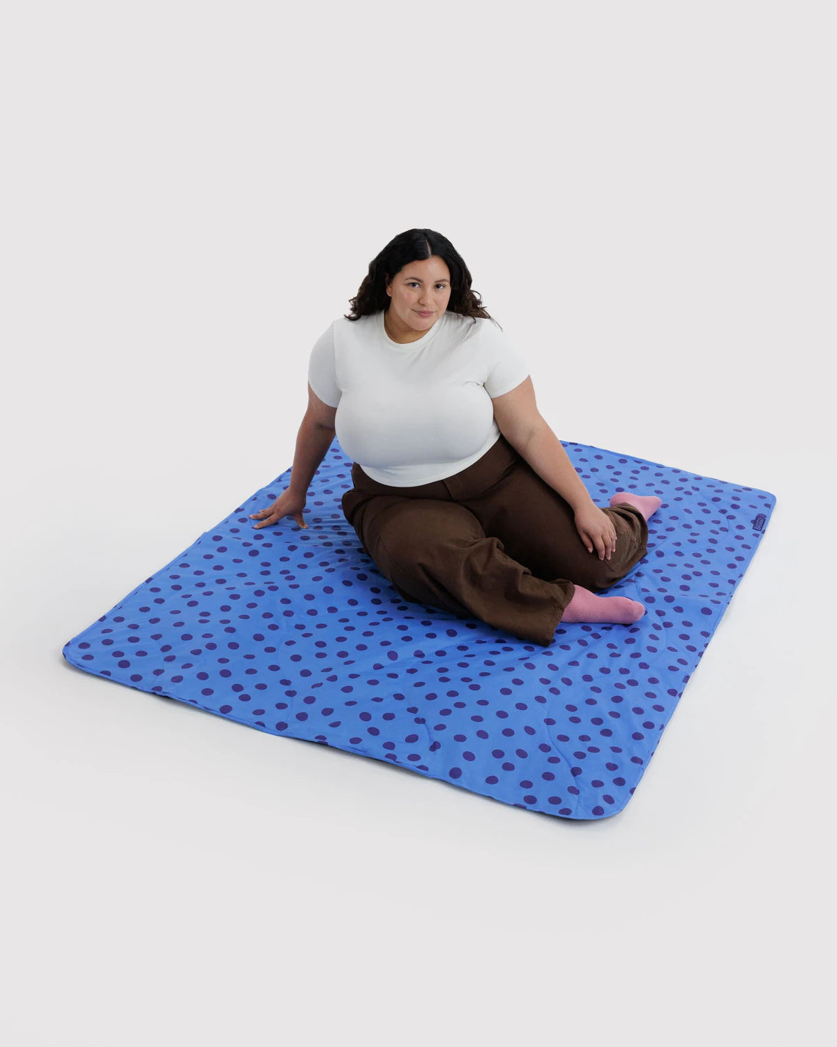 Blue Polka Dot Baggu Puffy Picnic Blanket