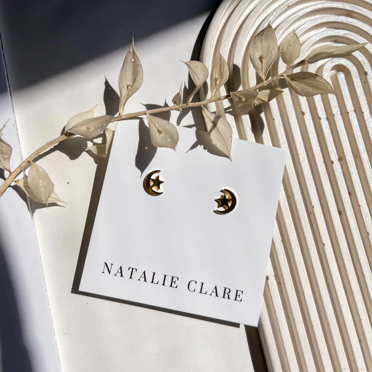Moon and Star Stud Earrings